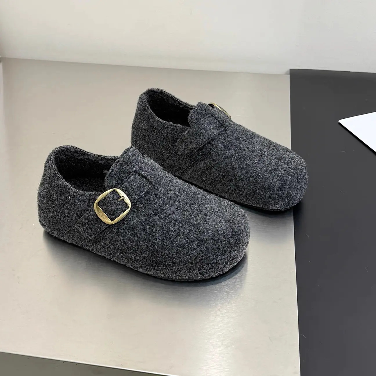 轩美诗厚底增高加绒保暖冬季毛呢一脚蹬勃肯鞋552—90178