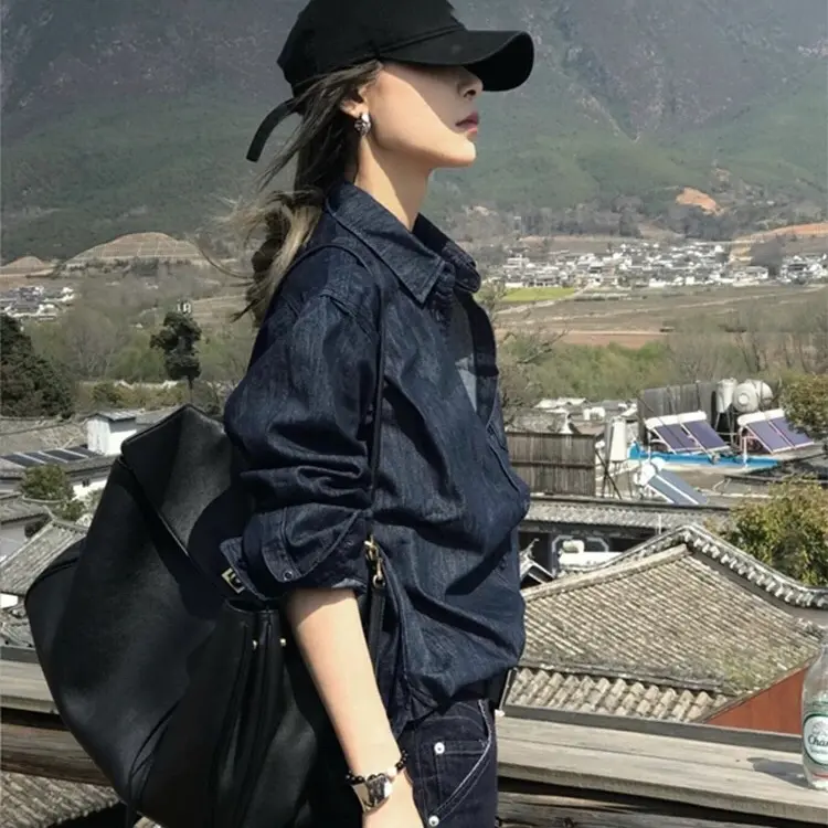 美式复古休闲气质牛仔衬衫外套女秋季新款高级感夹克上衣