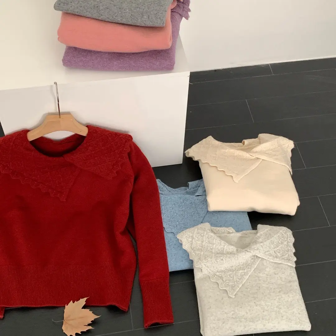 高级重工品质韩系设计感翻领针织衫女款