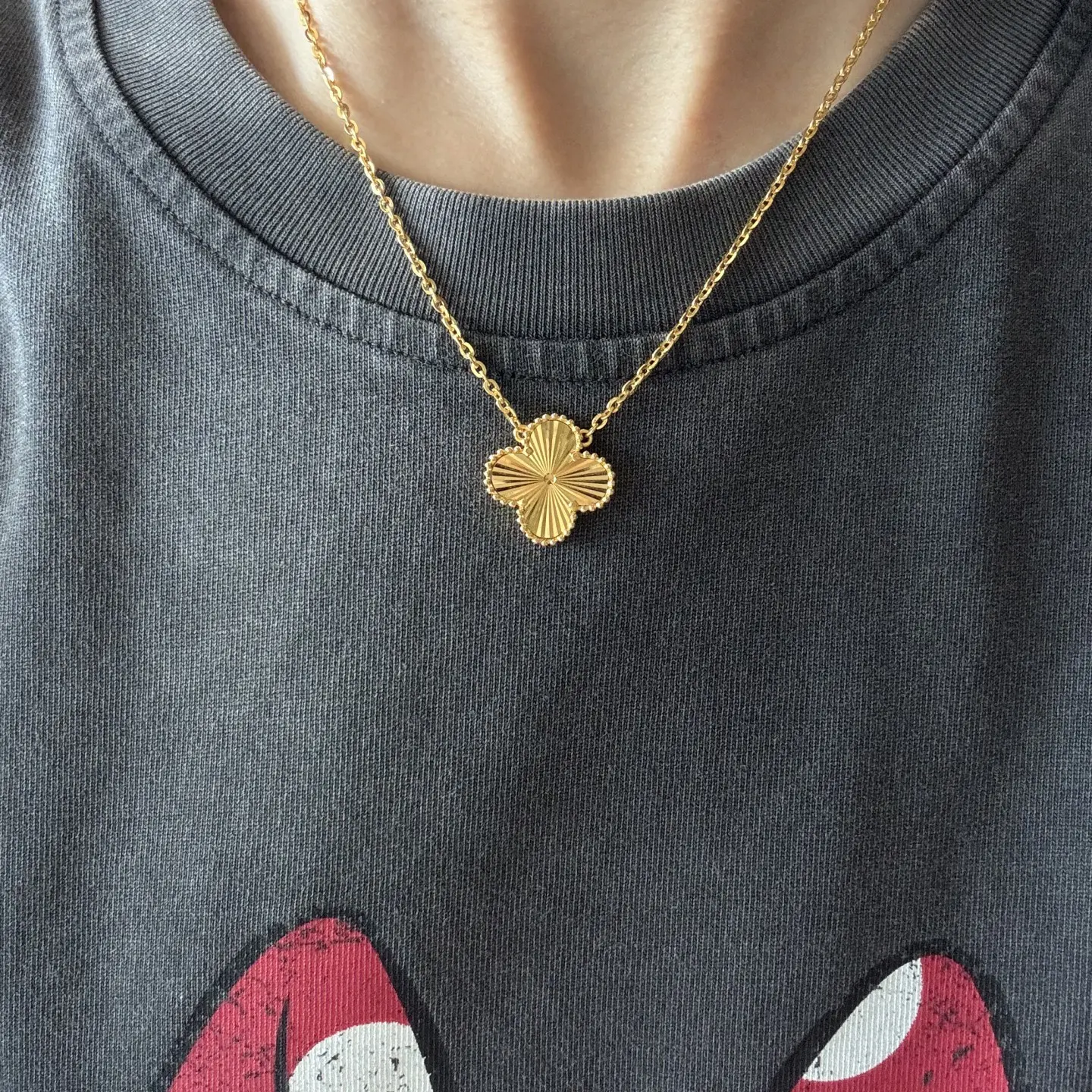 非金属亚克力项链 铜镀金镭射幸运四叶草经典百搭金色坠链