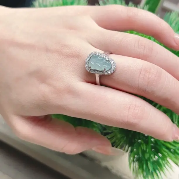 天然翡翠叶子戒指A货百搭轻奢镶嵌活口戒-多样性发1