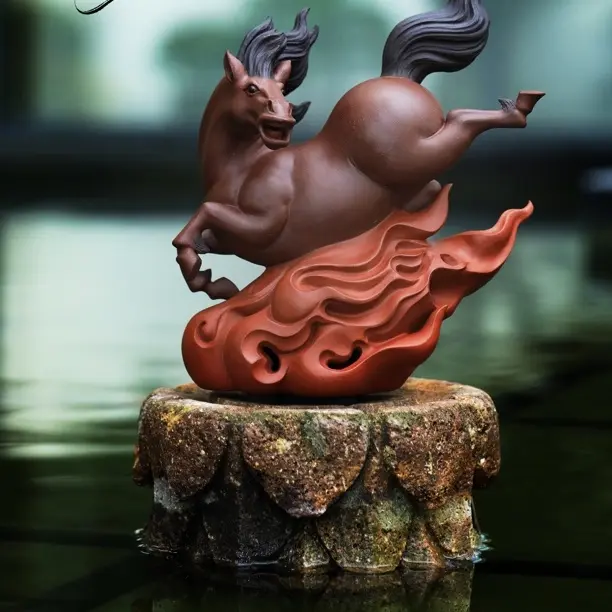 紫砂生肖马茶宠 手工马到成功茶盘摆件可养招财