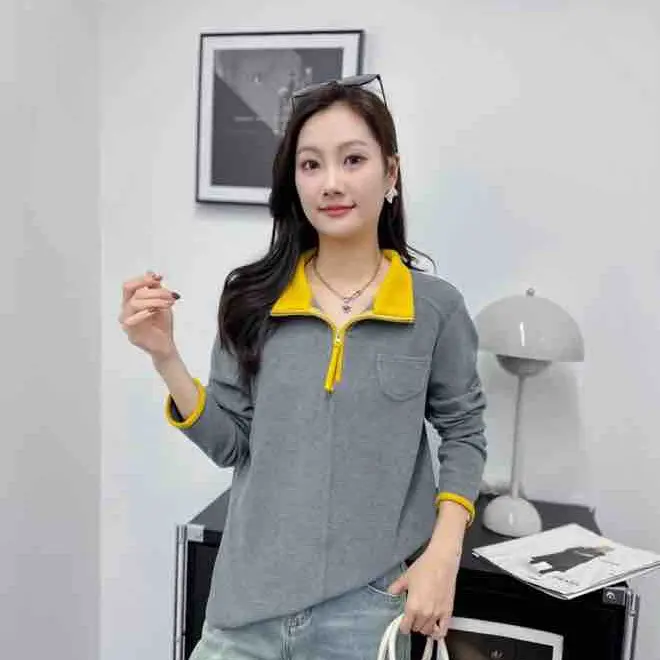 锦弘28777秋冬半拉链撞色双面绒长袖百搭显瘦保暖时尚打底上衣