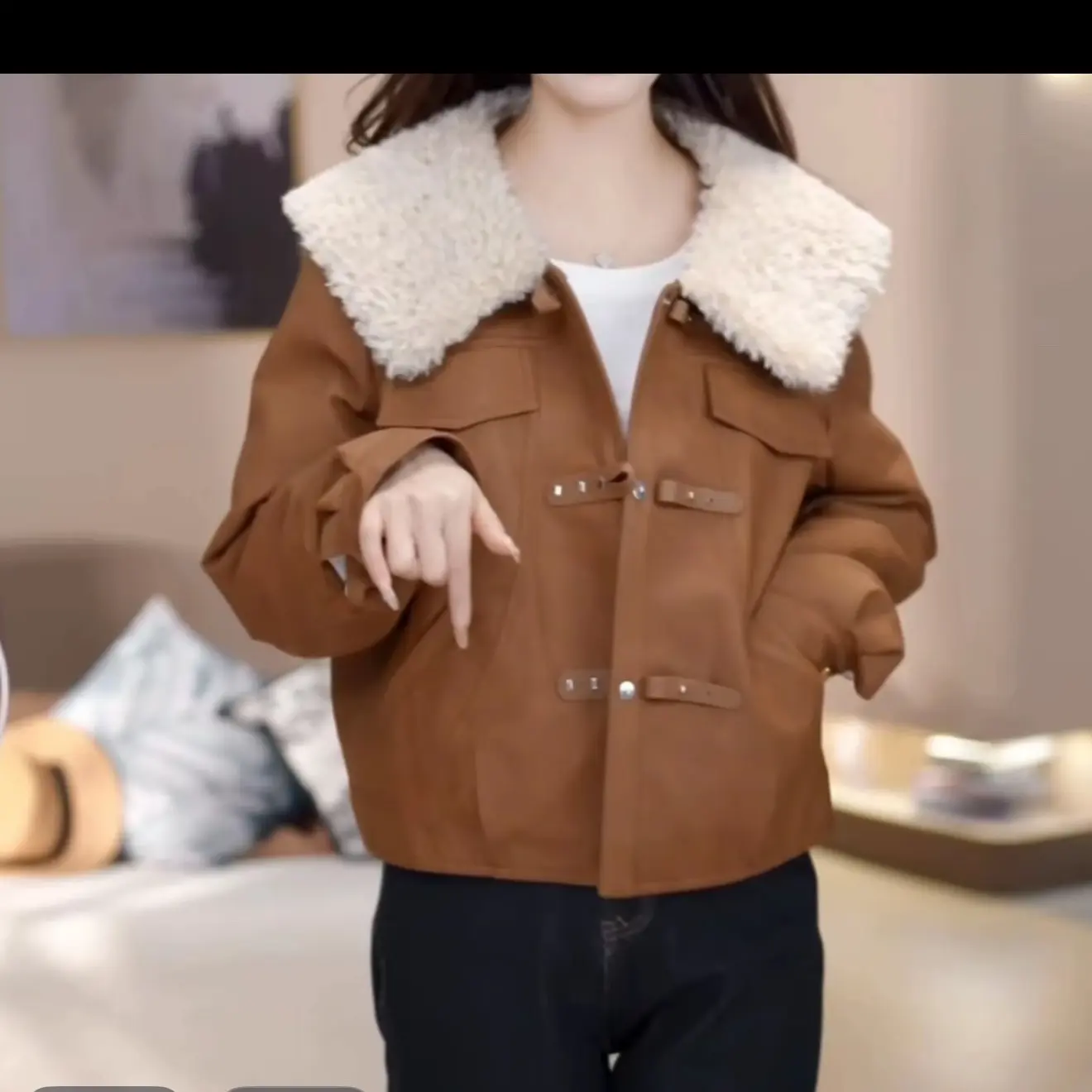 思丹家优选，冬季加厚复古时尚工装风保暖外套女韩系宽松