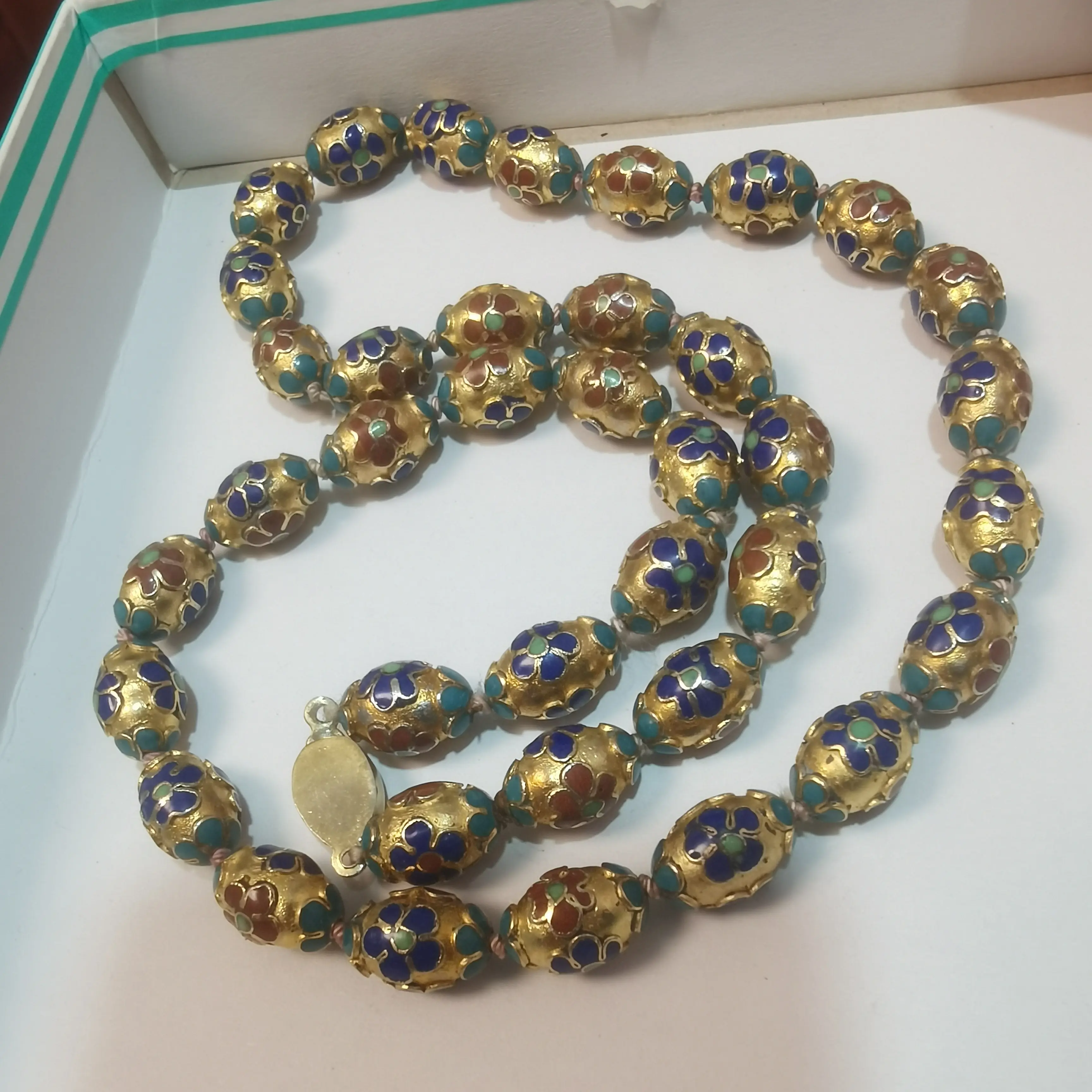 景泰蓝珐琅珠10×15金地项链