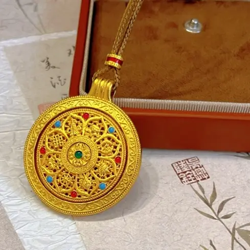 合金吊坠 线下同款加大号烧蓝可旋转八宝罗盘吊坠项链双面毛衣坠