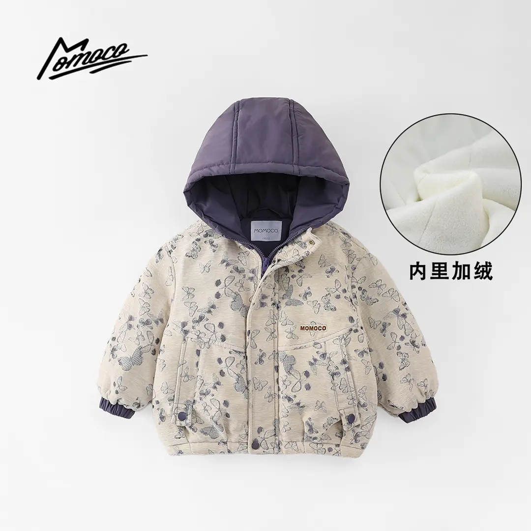 MOMOCO男女童冬季新款韩版加厚洋气外套连帽保暖棉服77430107062