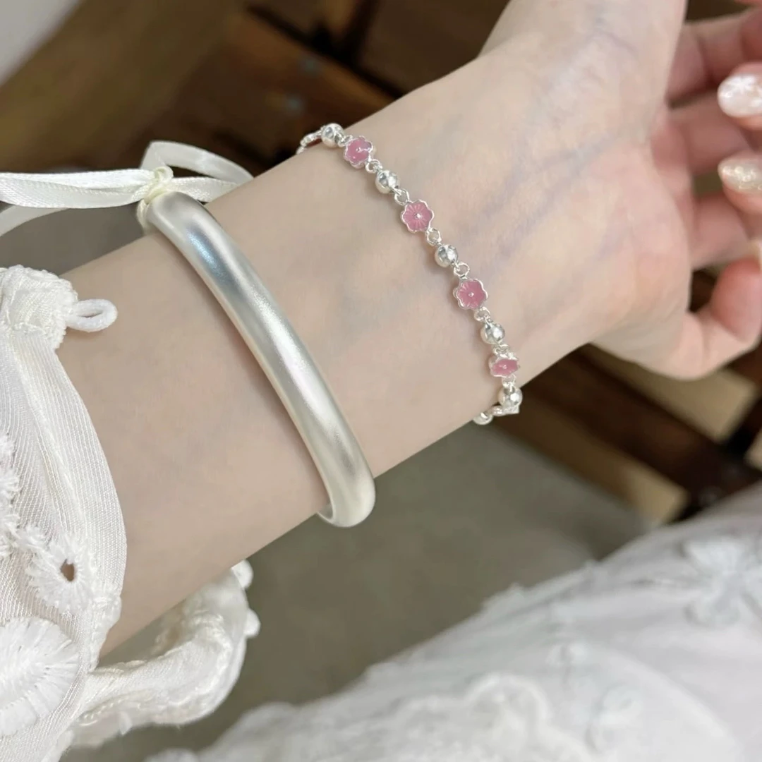 足银手镯 足银经典百搭光圈固口内心经泥鳅背女款气质手镯银镯子