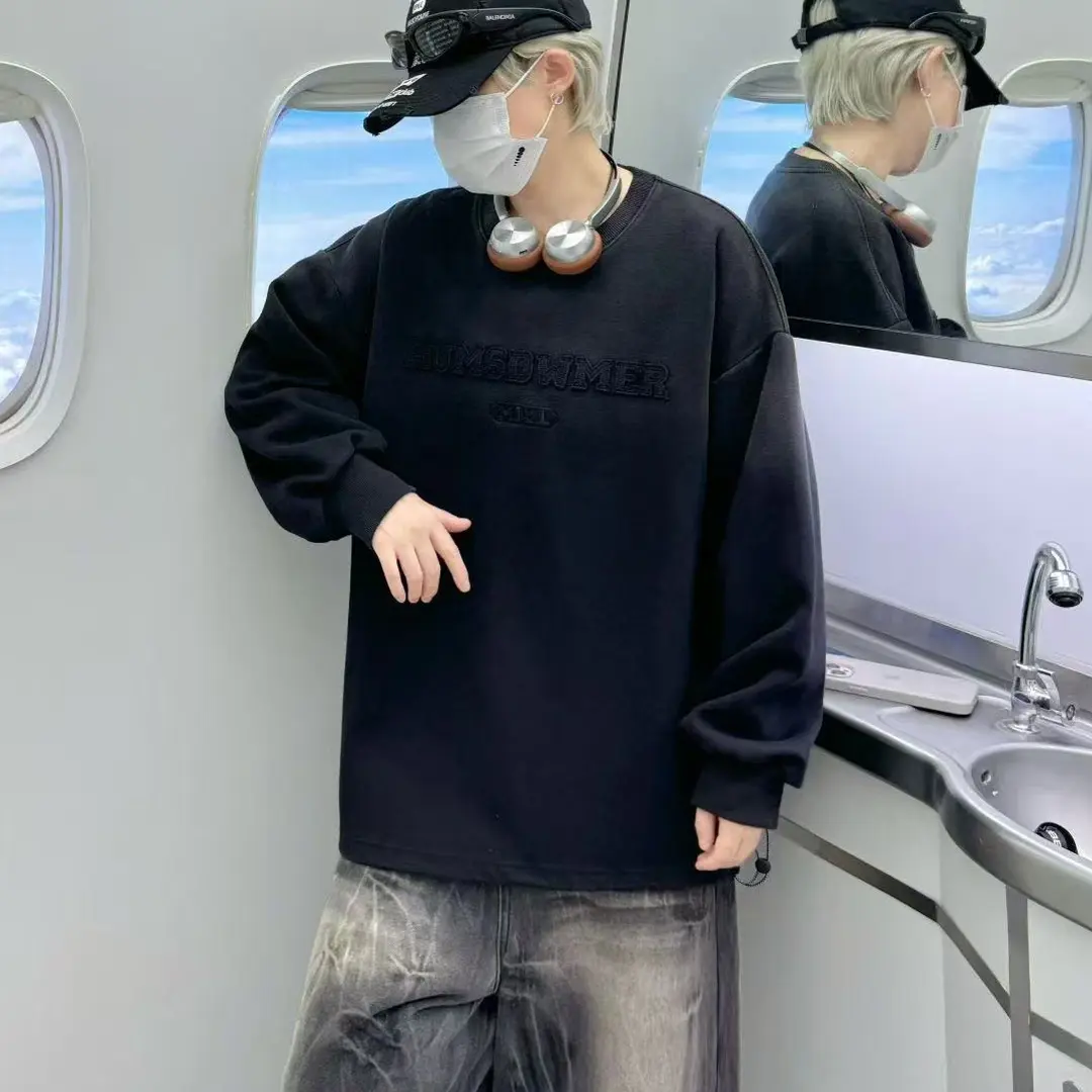 韩版秋冬套头打底加绒休闲百搭情侣印花ins男士潮流