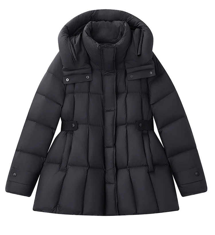 2025新款气质收腰2025冬修身显瘦连帽时尚保暖加厚白鸭绒外套1