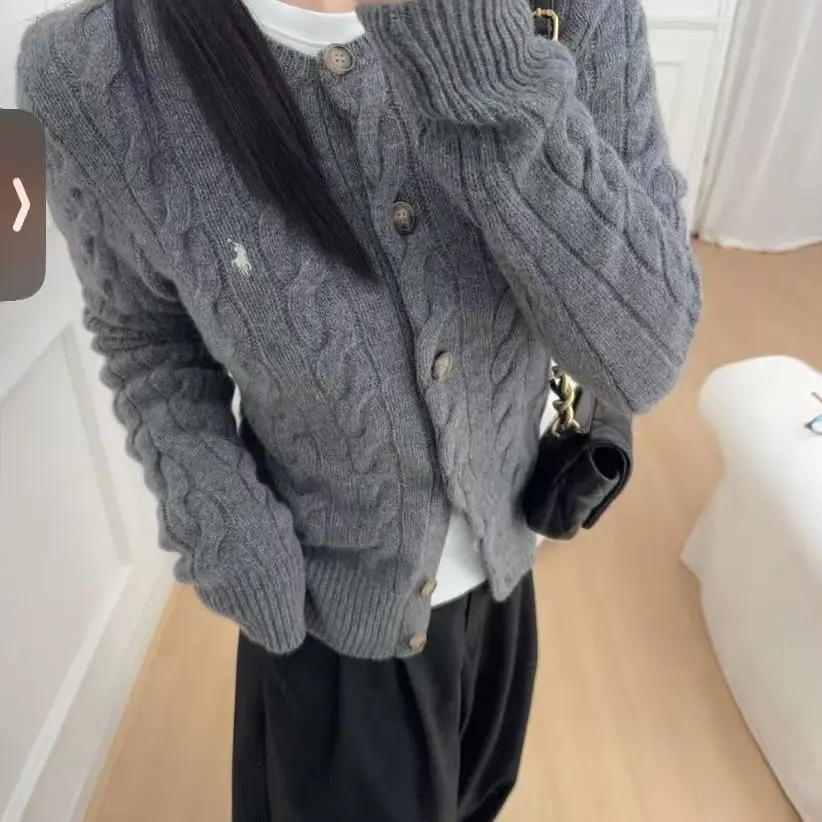 直播链接 粗麻花针织加厚长袖设计感刺绣开衫No退No换