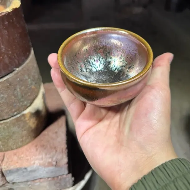 建窑建盏 彩金鹧鸪斑 茶盏主人杯 电烧