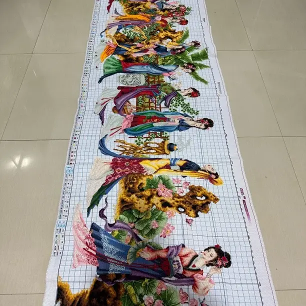 3.5米纯手工十二金钗白布十字绣成品铁树版古典美女装饰挂画新款