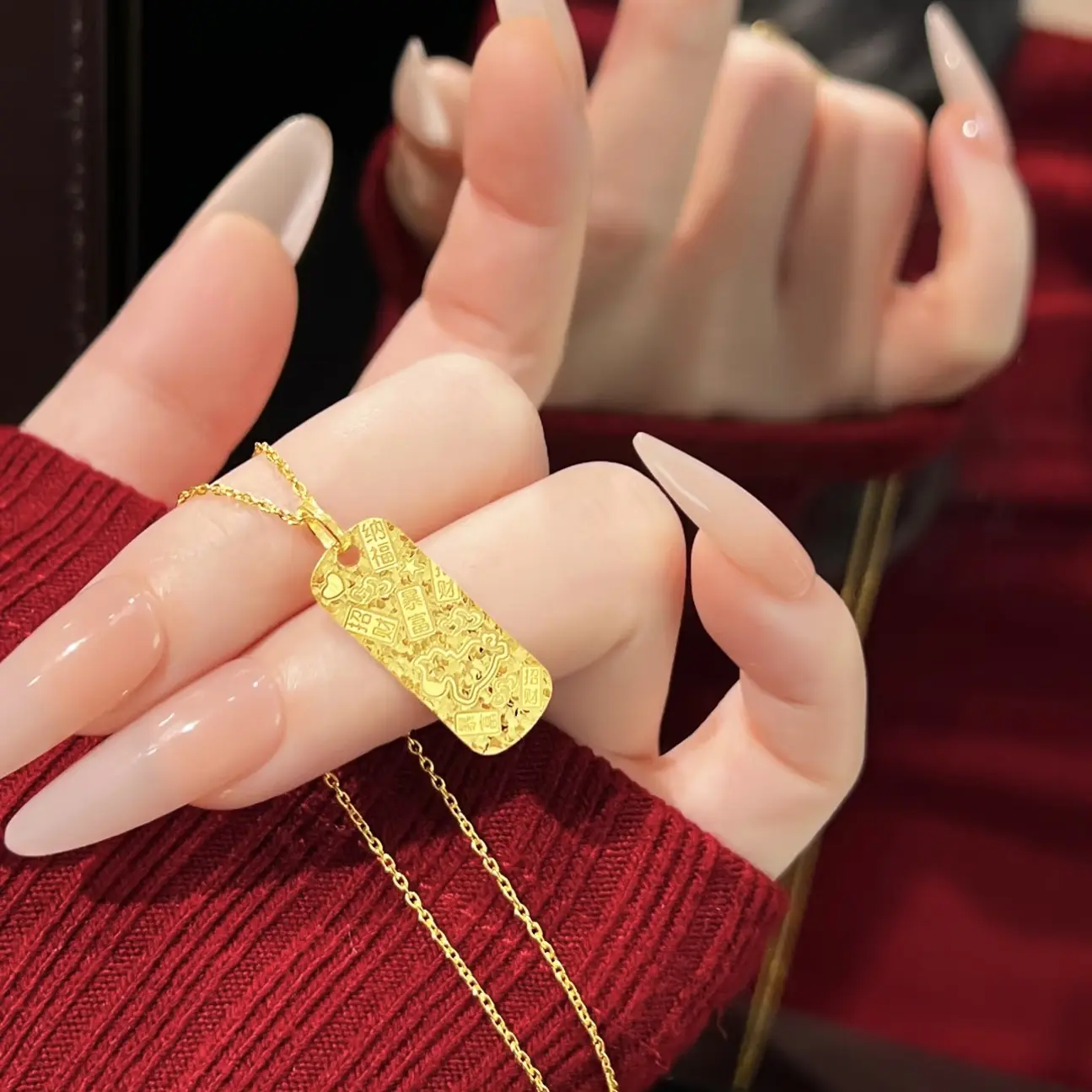 铜合金项链 吉言福碎碎冰吊坠锁骨项链送女友礼物