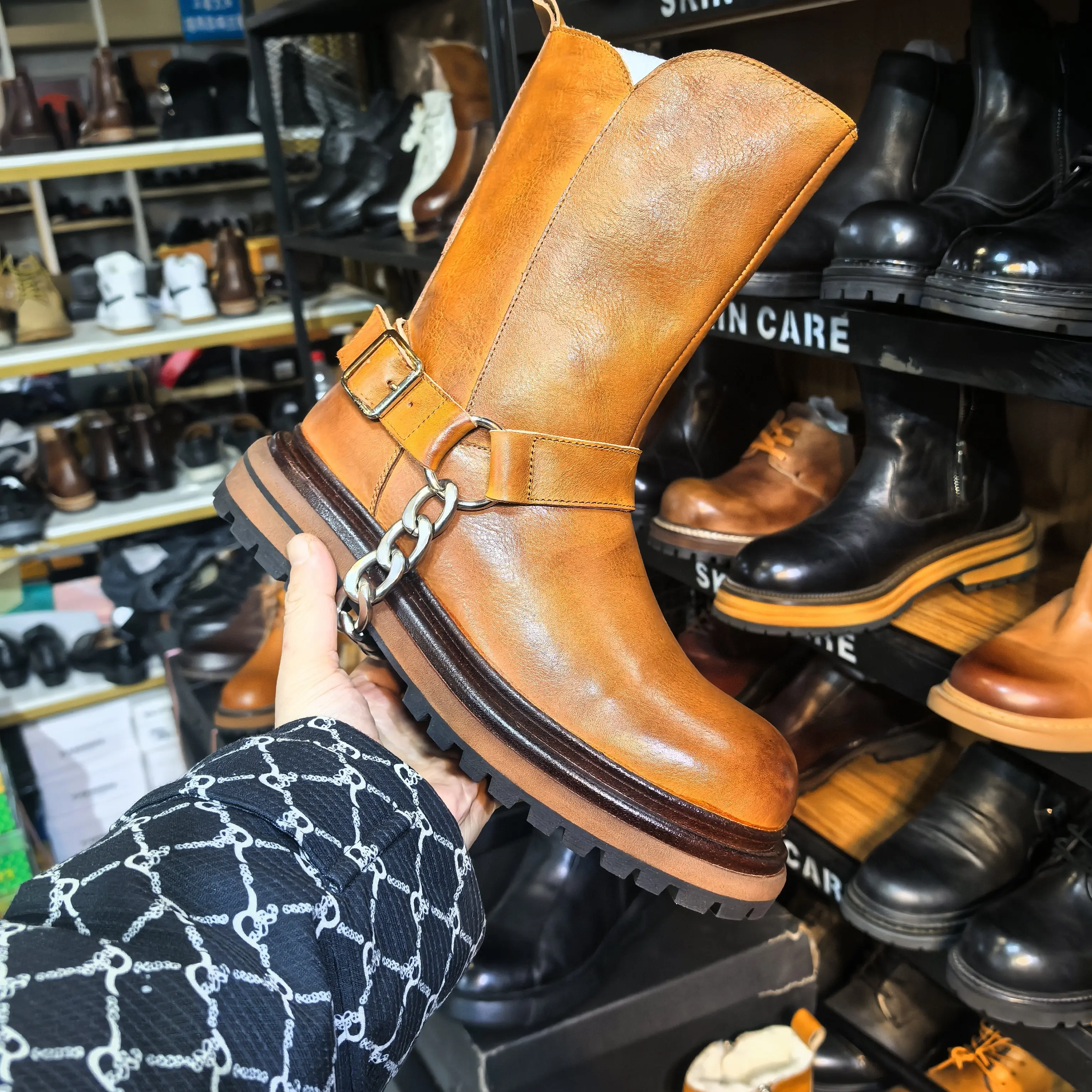 复古英伦风牛皮马丁短靴手工鞋百搭时尚吗靴透气圆头中筒靴