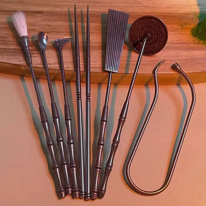 紫铜色做旧纯黄铜打香篆香道用品勺铲灰押等工具