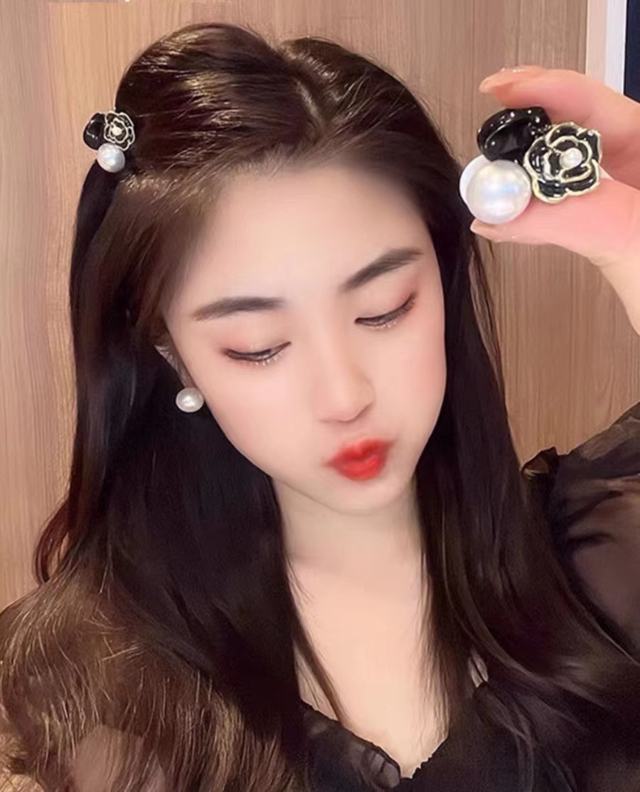 简约山茶花珠珠小抓夹侧边发夹高级感碎发刘海夹头饰8849