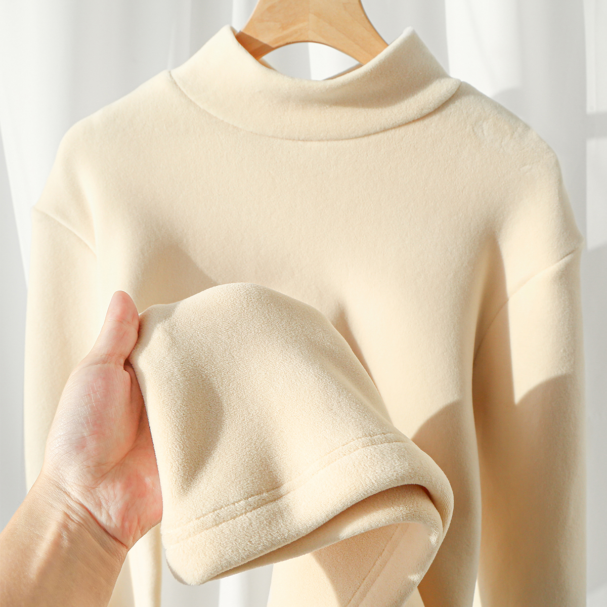 天歌良品双面德绒厚实纯色打底衫冬款半高领加绒保暖澳粒绒卫衣女