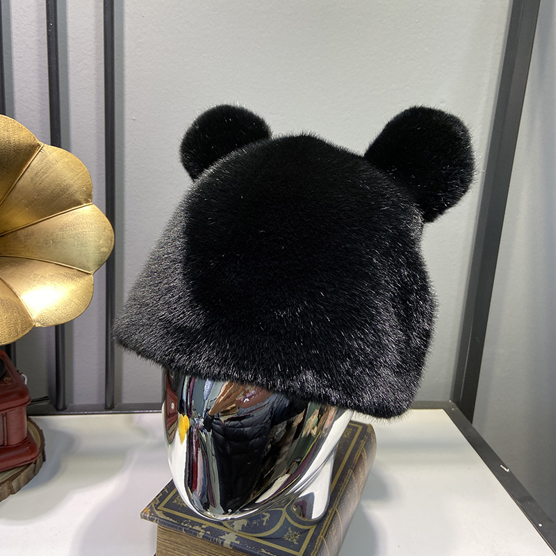 仿貂毛小熊耳朵帽子网红2023爆款仿水貂毛冬季加厚保暖秋冬护耳帽