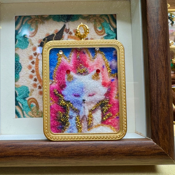 古祥非遗手绘唐卡粗矿砂九尾狐凤九