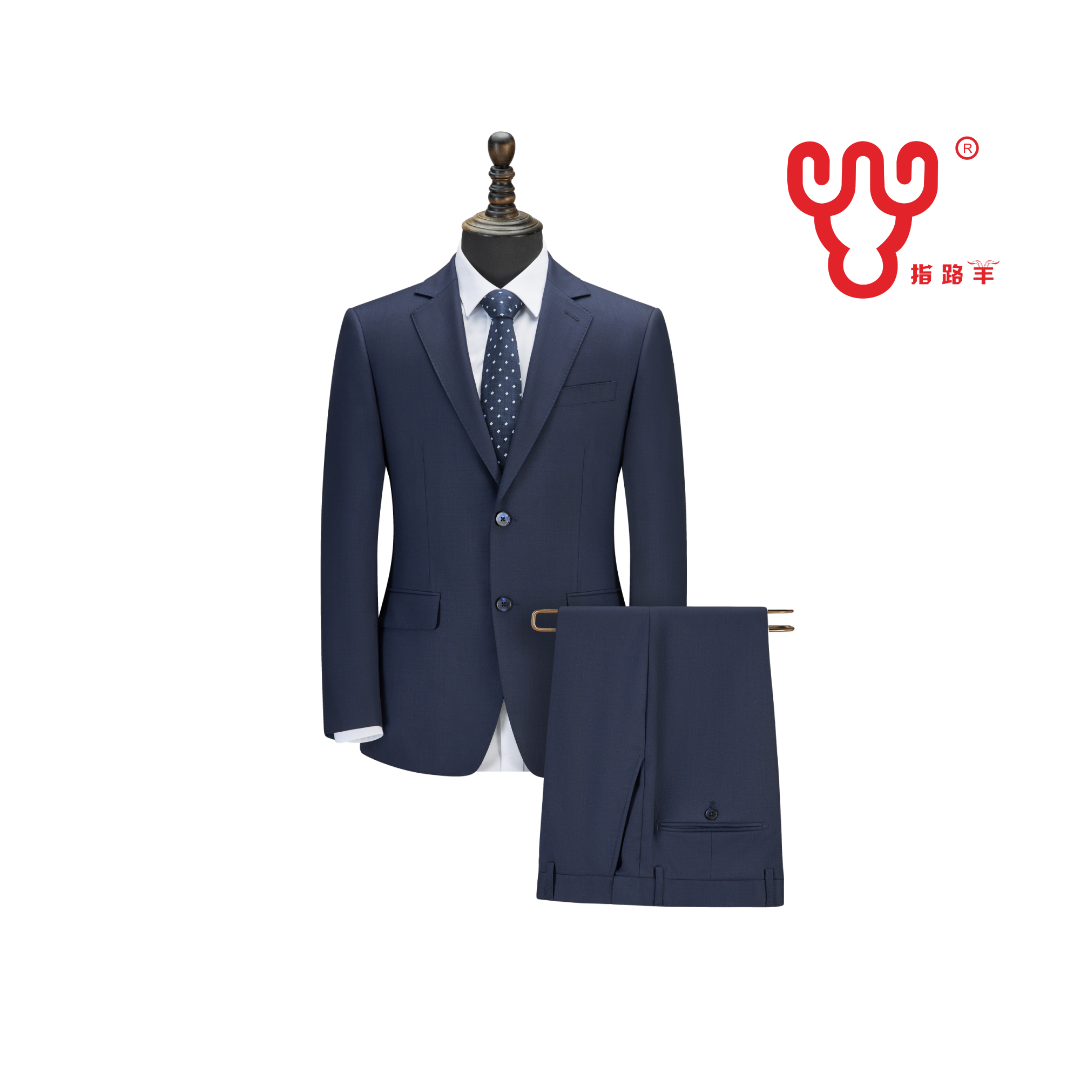 HY10006宝蓝色100%羊毛半麻衬商务绅士西服套装