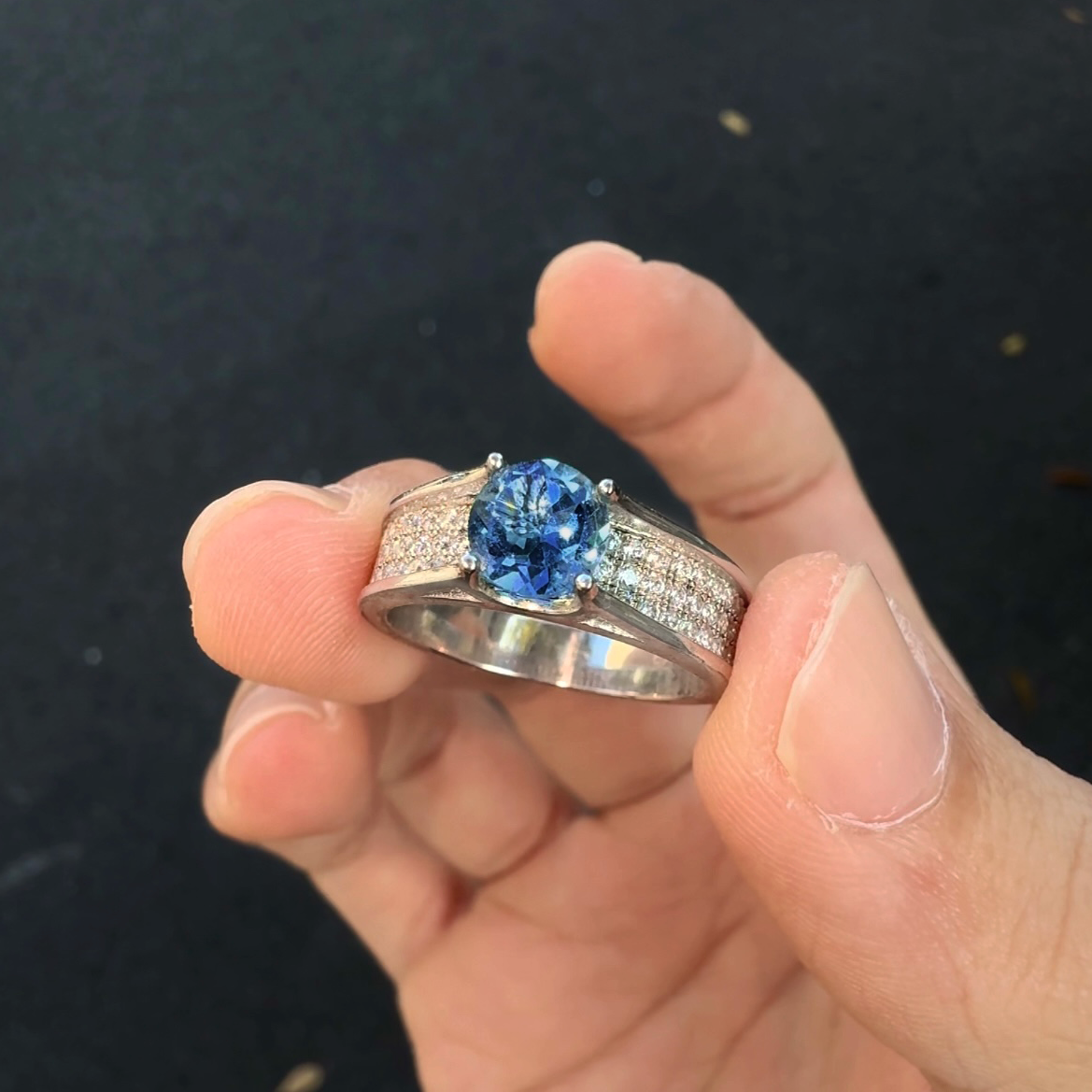 天然深海蓝托帕石[繁星]男女同款闭口精致满钻镶嵌双十一轻奢简约