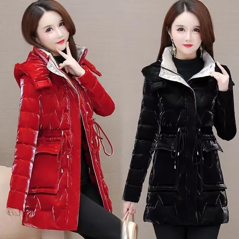 羽绒服珠光防水衣女现货中长款免洗加厚服冬季女新款袄女