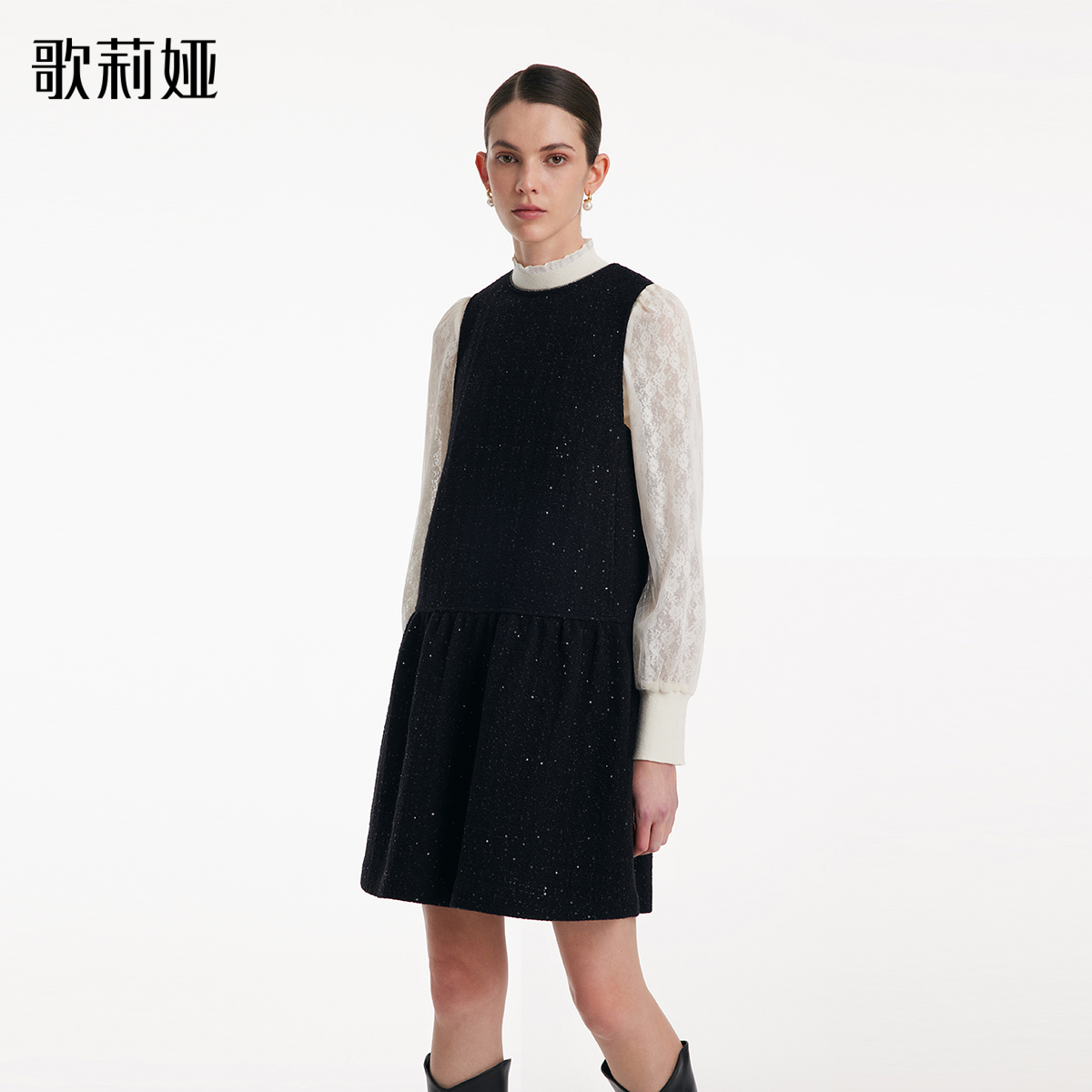 【商场同款】歌莉娅优雅小香风蕾丝拼接绵羊毛背心裙1B9R4K4T0