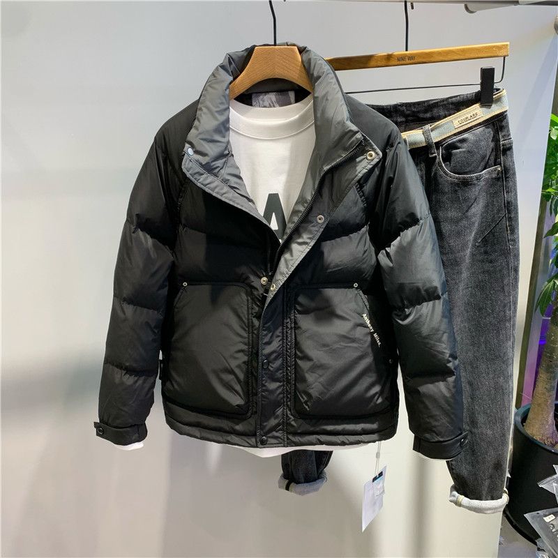 波司澄羽绒服冬季男士羽绒服2023新款潮男加厚工装立领短款白鸭绒