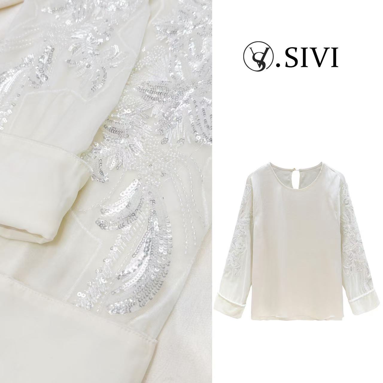 熙薇气质亮片上衣【干净素雅】冬季新款时尚轻奢打底F7344