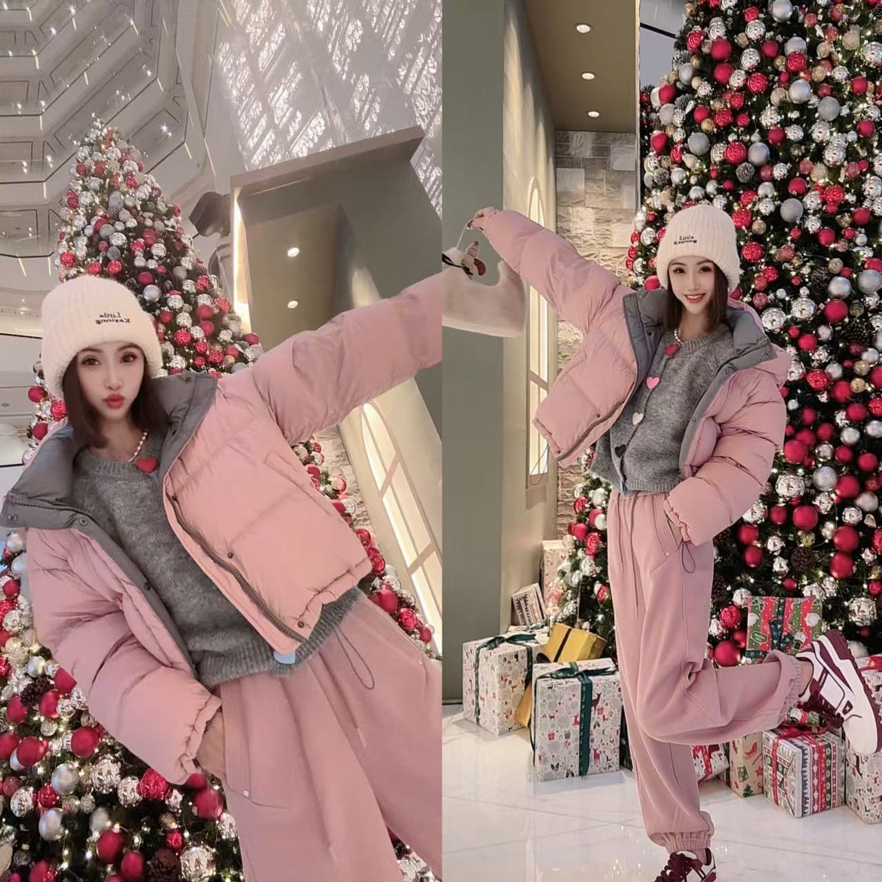 熙薇【冬日之温】冬季国标90白鸭绒连帽羽绒服外套F7323