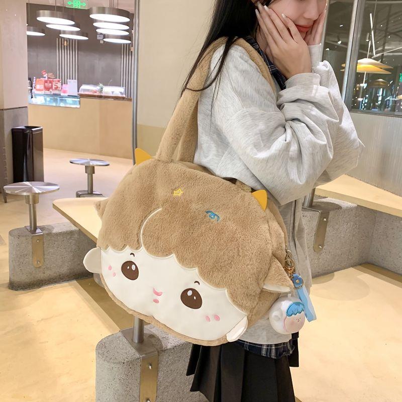 日系可爱毛茸茸包包女2023新款秋冬流行毛毛玩偶包韩版学生斜挎包