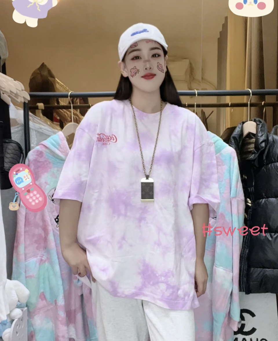 外贸纯棉高品质扎染T恤紫色