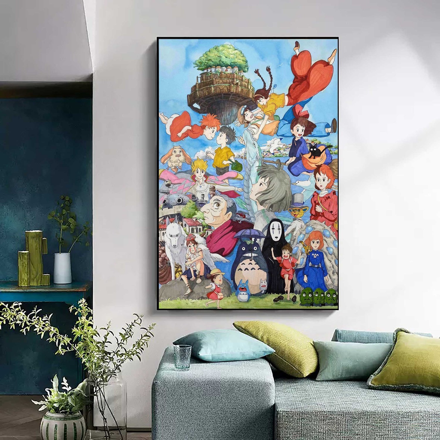 宫崎骏全家福diy数字油画手工填色千与千寻移动城堡手绘装饰挂画