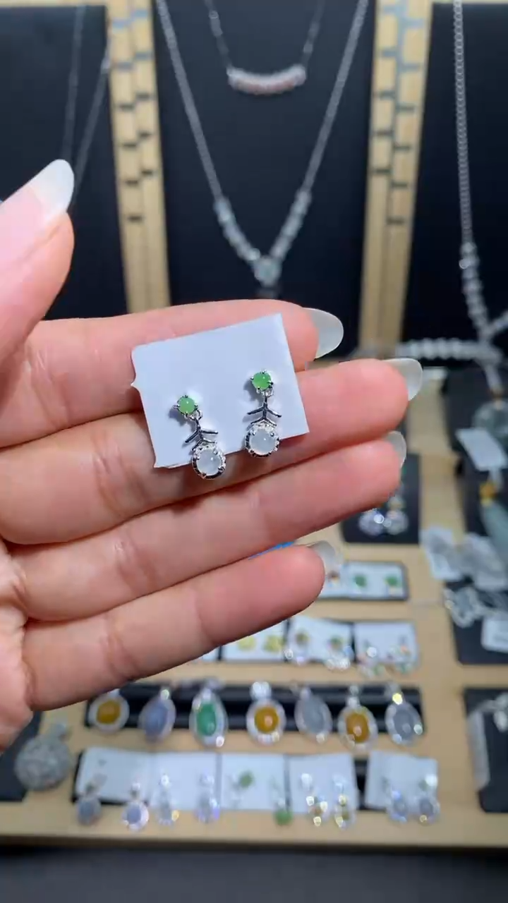 【闪购商品】翡翠耳饰银S925镶嵌2