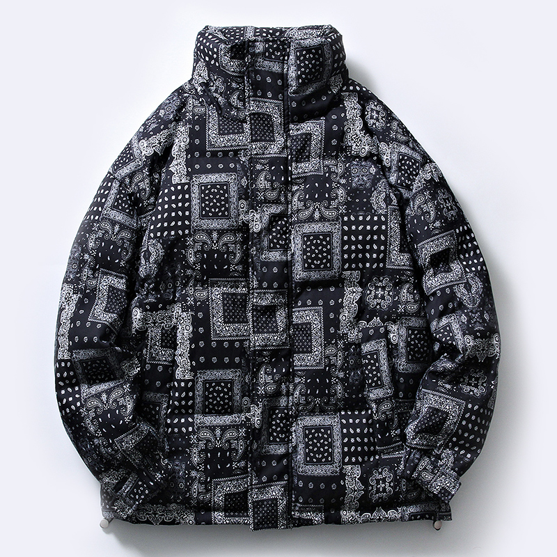 波斯澄高档精品-2023冬季新款印花图案加厚羽绒服男士外套面包服