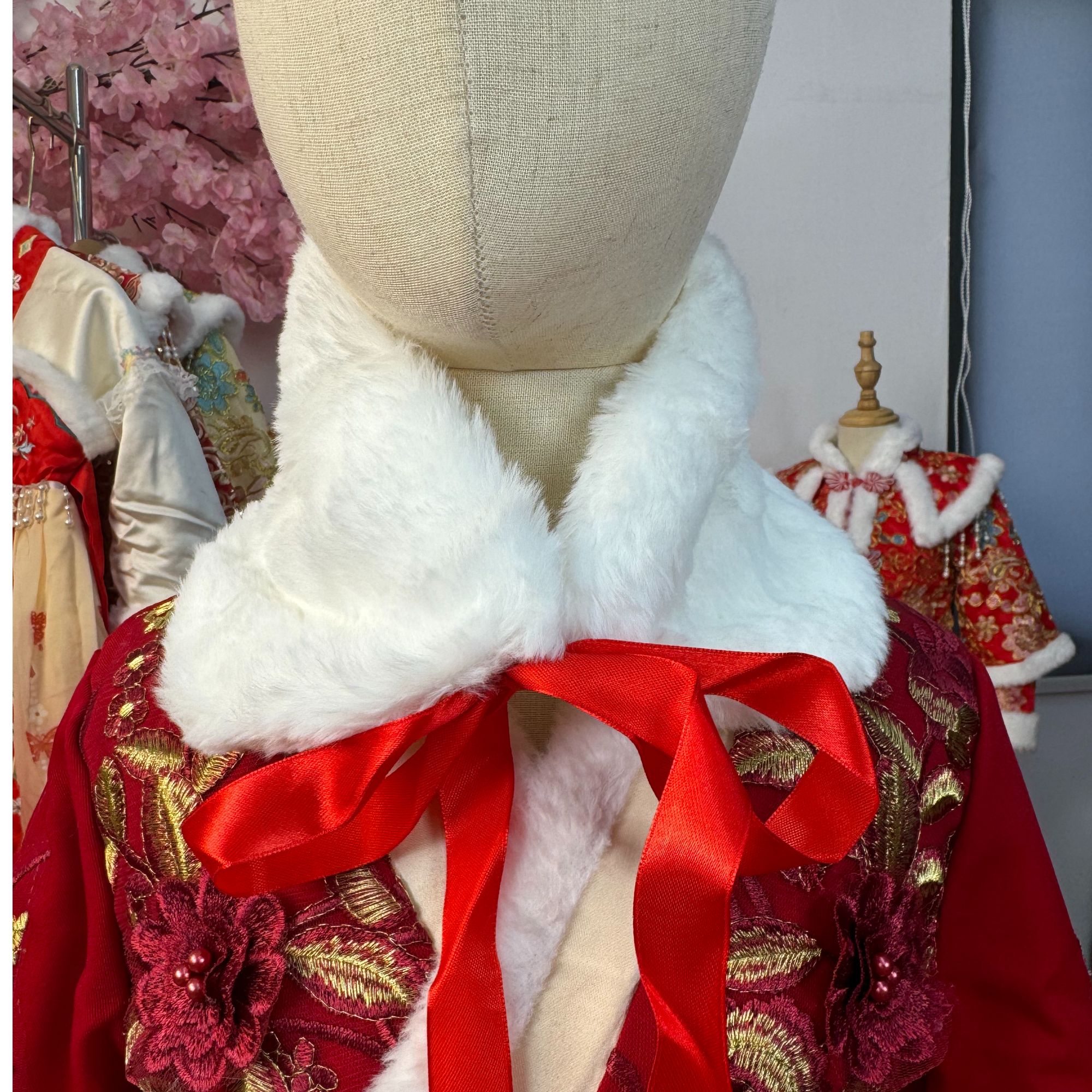 古风刺绣儿童围脖仿獭兔毛绒宝宝围巾毛领假领子