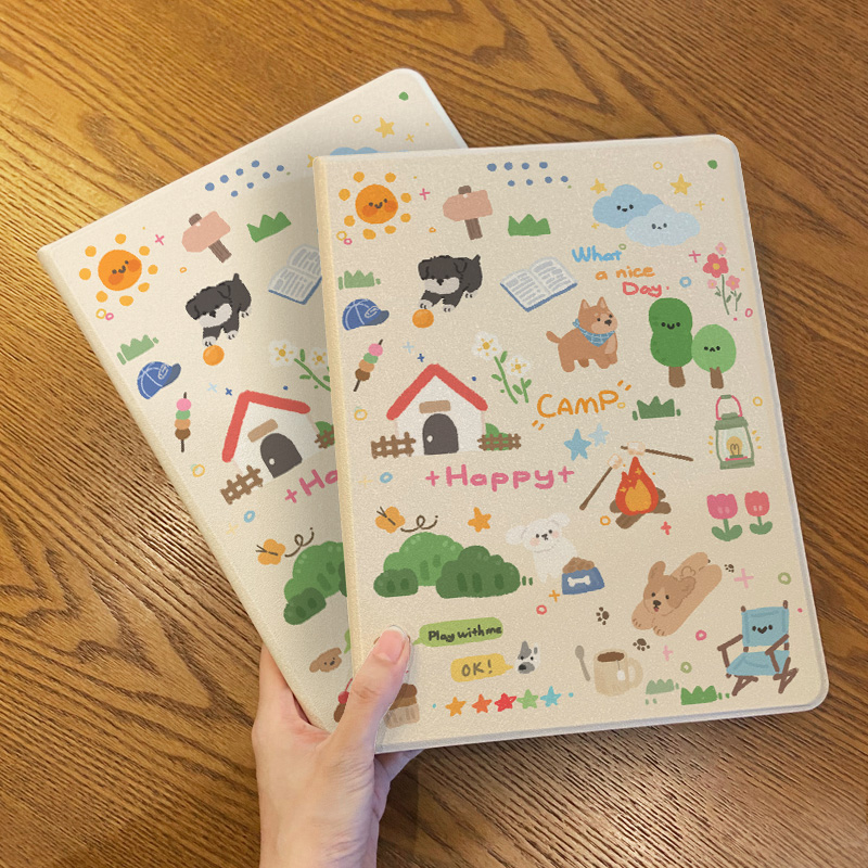 38号【书本式小狗露营】适用苹果2024ipad平板保护套华为荣耀带笔槽