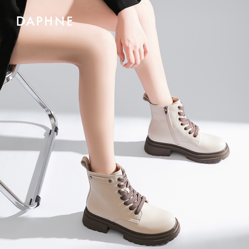 达芙妮真皮马丁靴女2025新款爆款冬季百搭粗跟厚底靴子女机车短靴