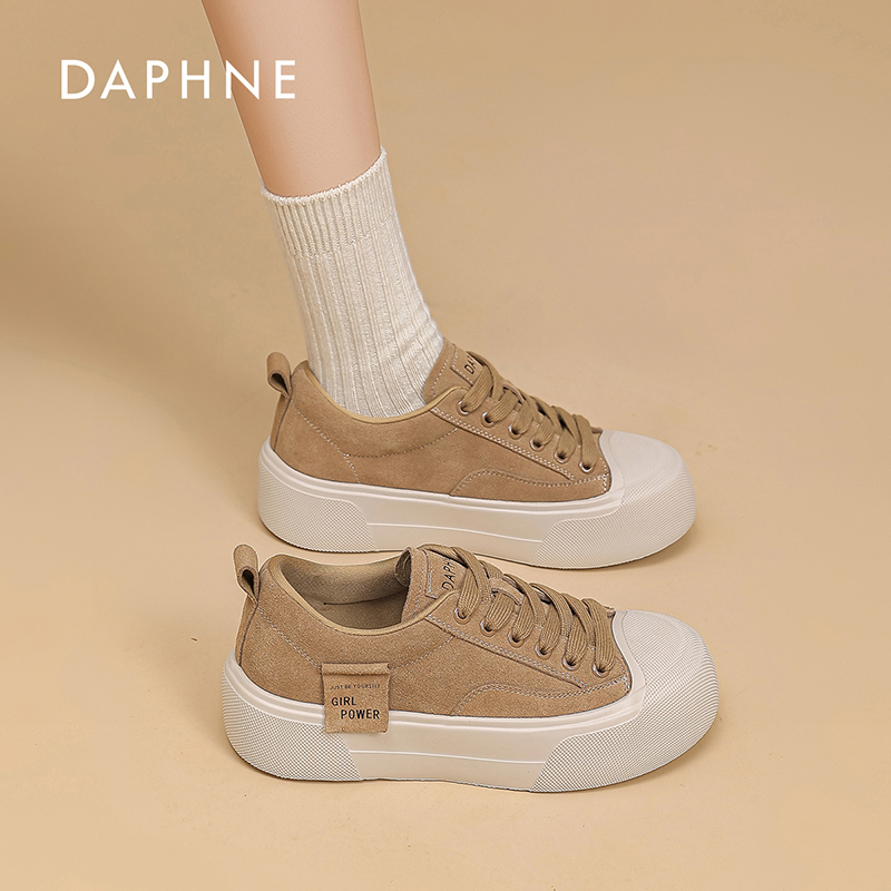 Daphne/ 达芙妮厚底时尚休闲鞋女2026春新款真皮美拉德运动饼干鞋