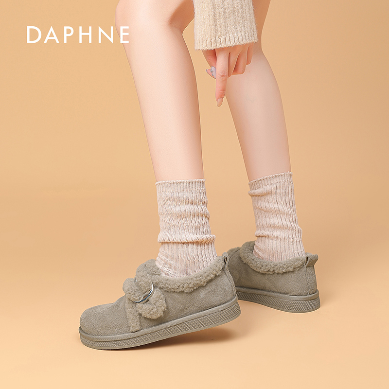达芙妮勃肯鞋女2025冬季新款保暖毛毛乐福鞋豆豆鞋