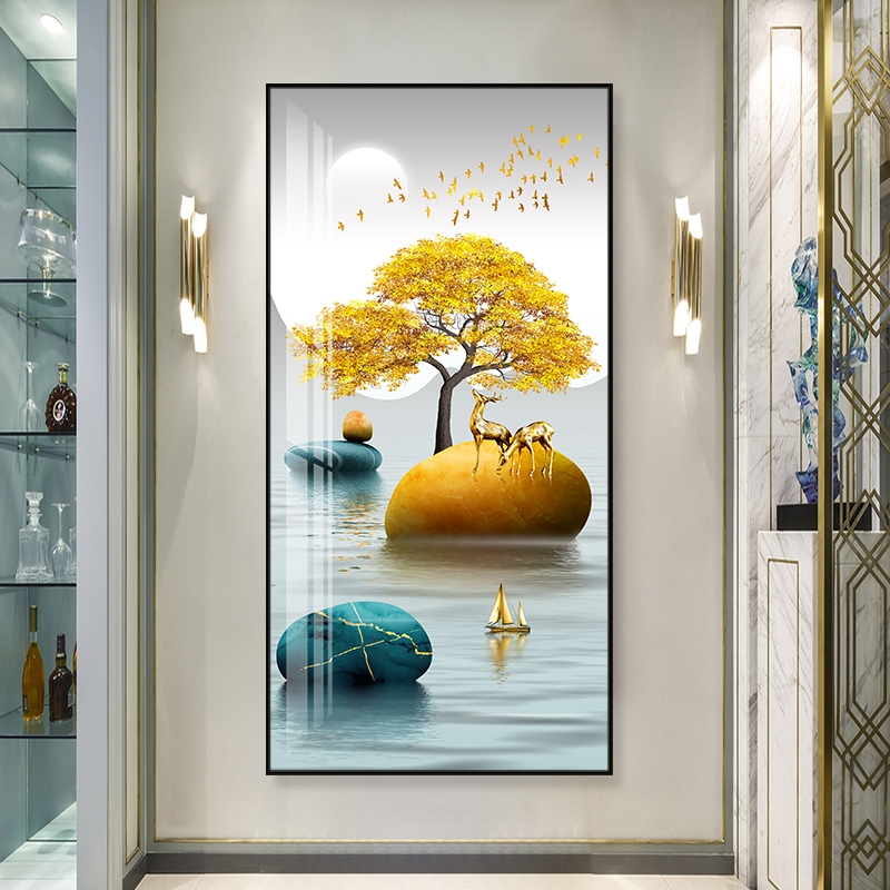 升级版-玄关画-【福禄生财】晶瓷画晶瓷镶钻画玄关画过道画装饰画