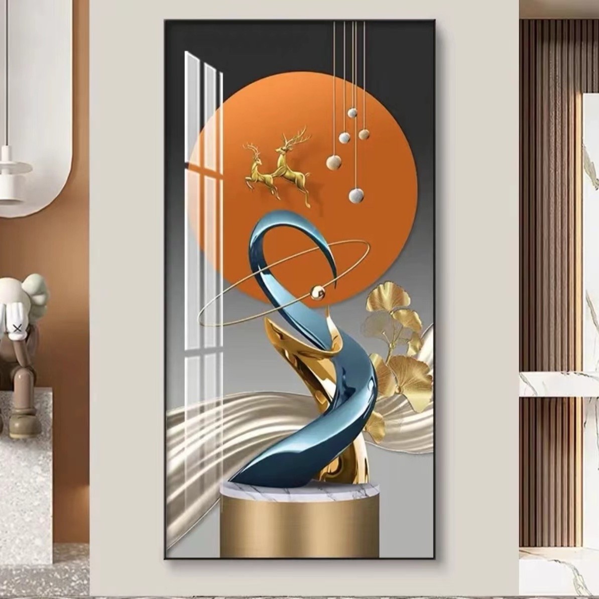 升级版-玄关画-【幸福团圆】晶瓷画晶瓷镶钻画玄关画过道画装饰画