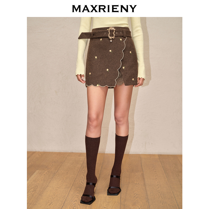 【KK专属】MAXRIENY复古宫廷绣花开衩半裙年冬