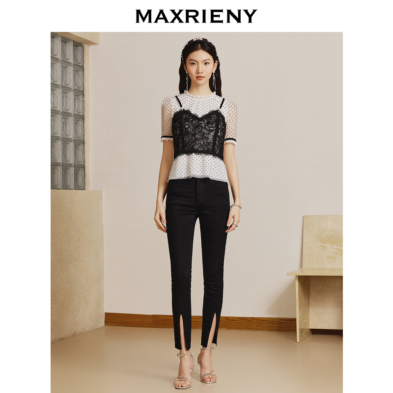 M232【赵老板专属】MAXRIENY氛围感蕾丝小吊带上衣女雪纺衫夏季