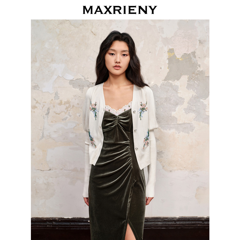 【媛媛女王】MAXRIENY田园浪漫花卉针织开衫外套新款薄外搭