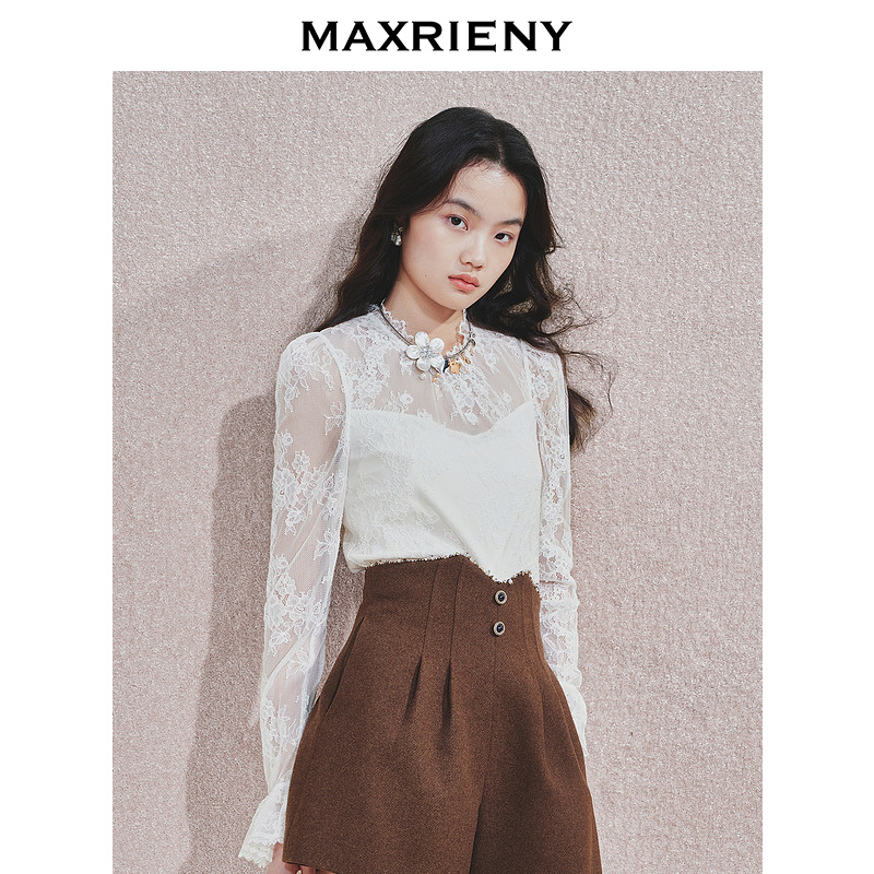 【达人专属】精致浪漫刺绣蕾丝雪纺衫气质感秋显瘦上衣