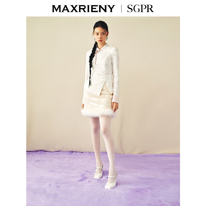 【初依专属】MAXRIENY贵雅新中式半裙毛绒直身短裙2024新款裙子