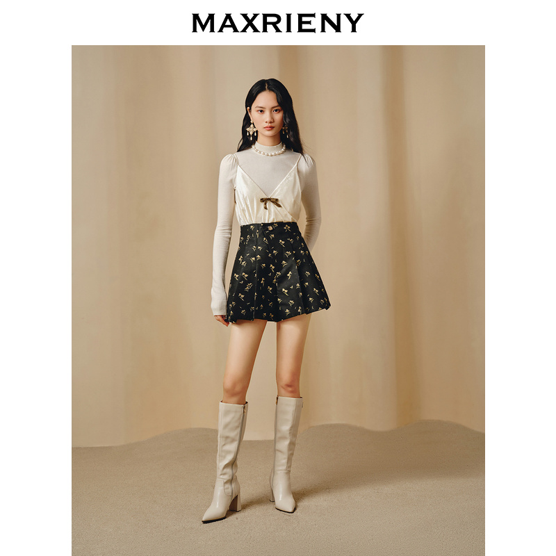 【CiCi专属】MAXRIENY蝴蝶结毛衫丝绒背心两件套长袖针织衫毛衣