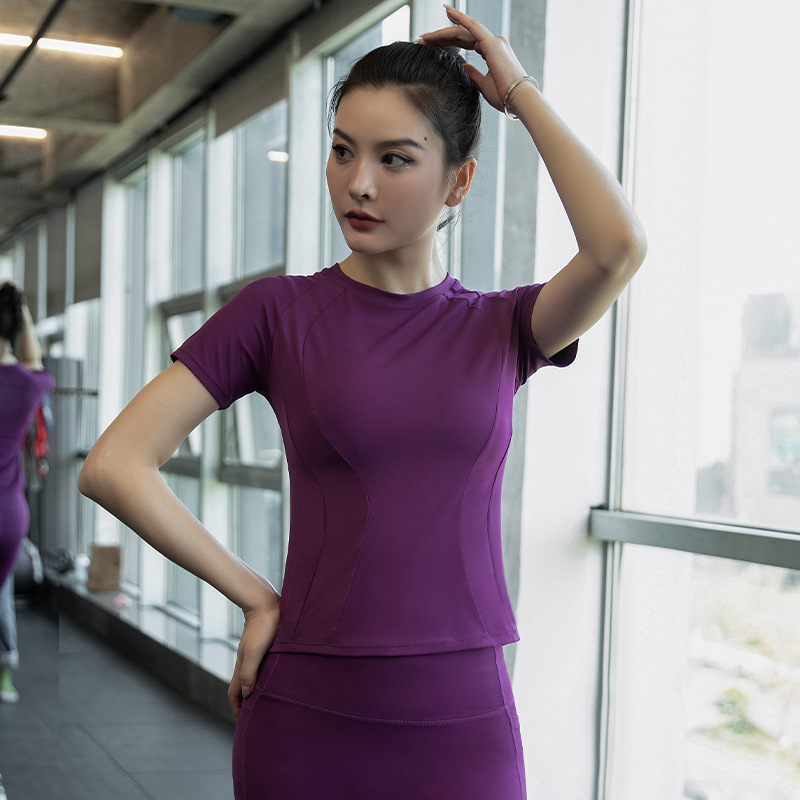 瑜伽服网纱透气短袖t恤女夏季速干衣羽毛球紧身显瘦女士运动上衣